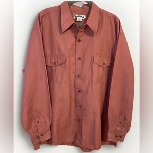 Hawaiian Tropic Men’s Button-Down Shirt Rust Dark Salmon Long Sleeve XXL